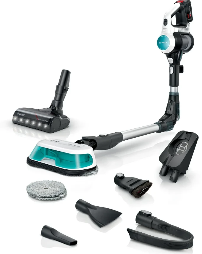 Įkraunamasis du viename dulkių siurblys Bosch Unlimited 7 ProHygienic Aqua, baltas
