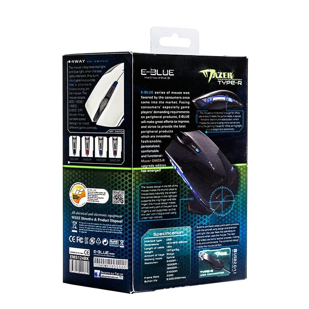 E-Blue E-Mėlyna Pelė E-Mėlyna Mazer R (EMS124BK)