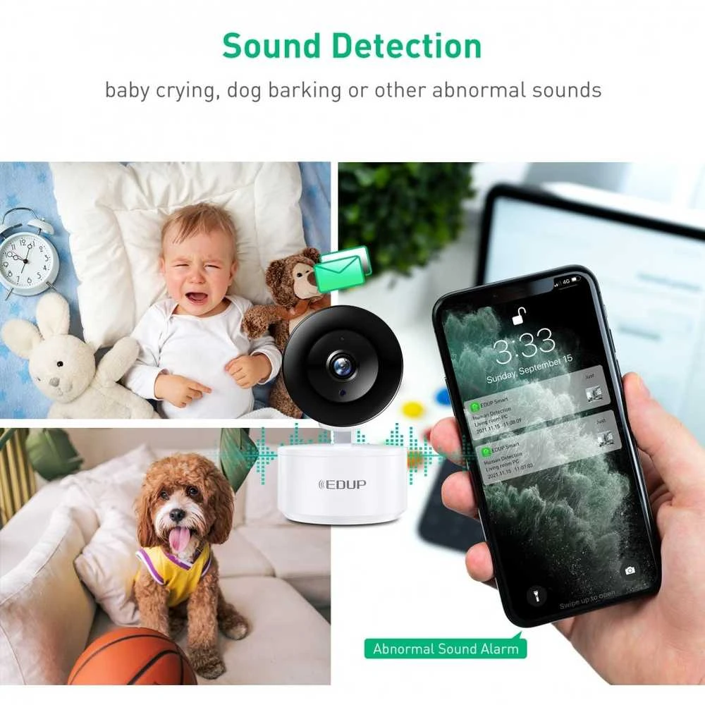 IP kamera „Reolink EDUP EH-2048P17 V2“ išmaniųjų namų IP kamera su „Wi-Fi“ / PTZ 350° / 2K H.264 / „Micro SD“ / garsu / IR WDR / USB-C