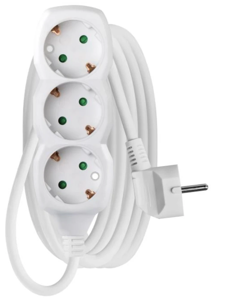 Emos Ilgiklis 3 lizdų 3.0m su įžeminimu (baltas) 1.5mm²