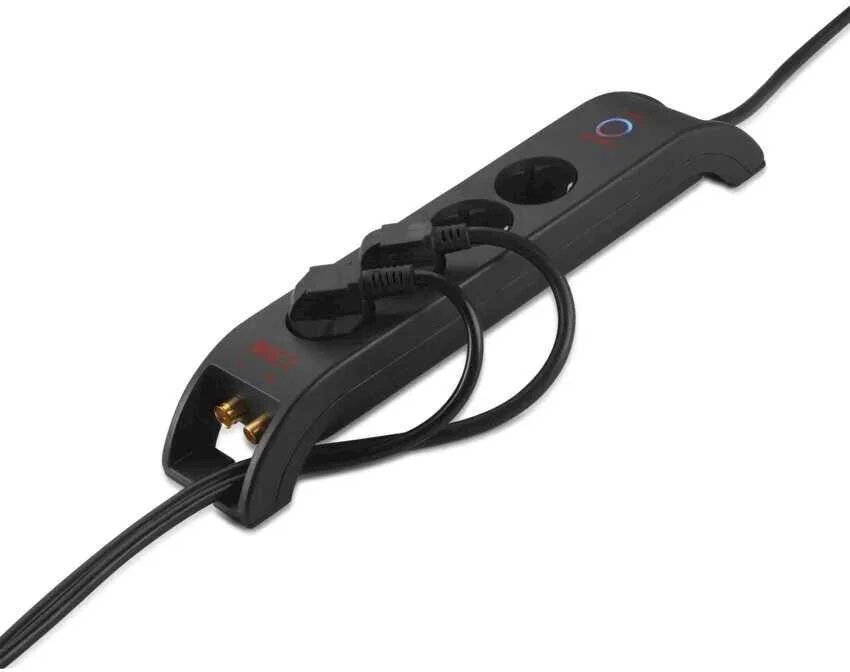 Ilgiklis su apsauga nuo viršįtampių (1800J) 4 lizdų, 2m, TV antenos (IEC) apsauga, juodas EMOS