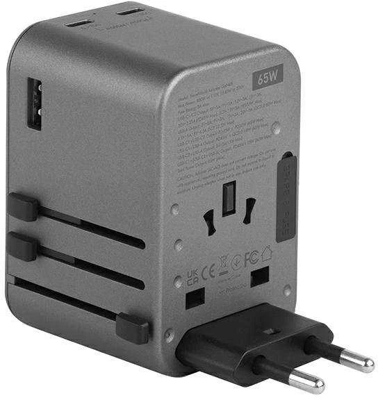 ENERGEA Laidinis įkroviklis 1xUSB + 2xUSB-C PD-PPS-QC 3.0 65W 1A2C 4-in-1 Adapteris US/AU/EU/UK Gunmetal Trav