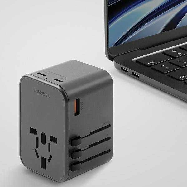 ENERGEA Laidinis įkroviklis 1xUSB + 2xUSB-C PD-PPS-QC 3.0 65W 1A2C 4-in-1 Adapteris US/AU/EU/UK Gunmetal Trav