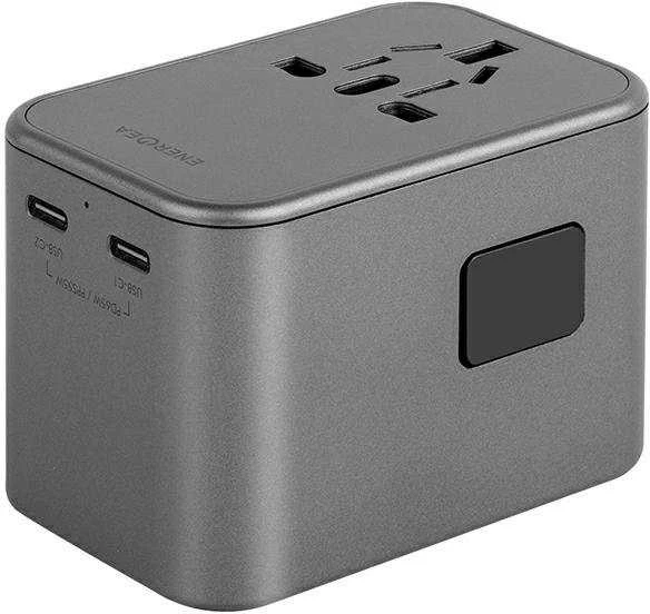 ENERGEA Laidinis įkroviklis 1xUSB + 2xUSB-C PD-PPS-QC 3.0 65W 1A2C 4-in-1 Adapteris US/AU/EU/UK Gunmetal Trav