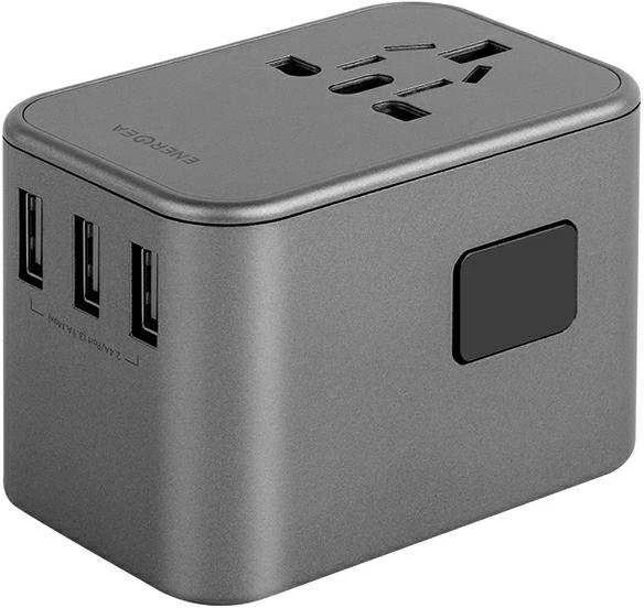 ENERGEA Laidinis įkroviklis 3xUSB + 2xUSB-C PD-PPS-QC 3.0 35.5W 3A2C 4-in-1 Adapteris US/AU/EU/UK Gunmetal Tr