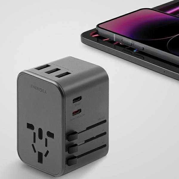ENERGEA Laidinis įkroviklis 3xUSB + 2xUSB-C PD-PPS-QC 3.0 35.5W 3A2C 4-in-1 Adapteris US/AU/EU/UK Gunmetal Tr