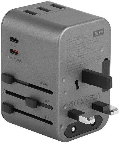 ENERGEA Laidinis įkroviklis 3xUSB + 2xUSB-C PD-PPS-QC 3.0 35.5W 3A2C 4-in-1 Adapteris US/AU/EU/UK Gunmetal Tr
