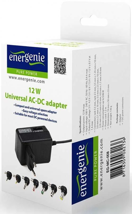 Adapteris - EnerGenie EG-MC-008 Universalus AC-DC 12W Reguliuojamas Juodas