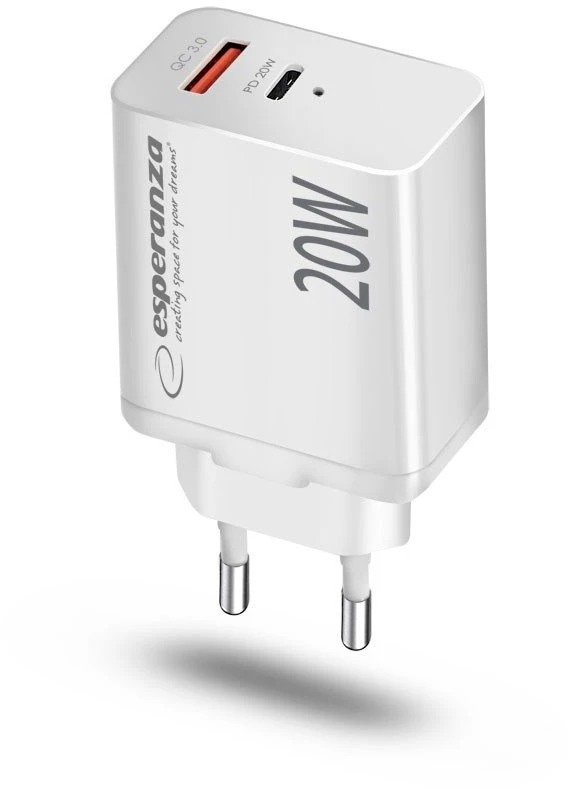 Esperanza EZC105W mains charger 20W Baltas
