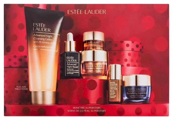 Veido priežiūros rinkinys Estee Lauder Skincare Superstars (Veido prausiklis 100 ml, serumas 15 ml, raminamasis serumas 5 ml, paakių kremas 5 ml, veido kremas 15 ml, naktinis kremas 15 ml)