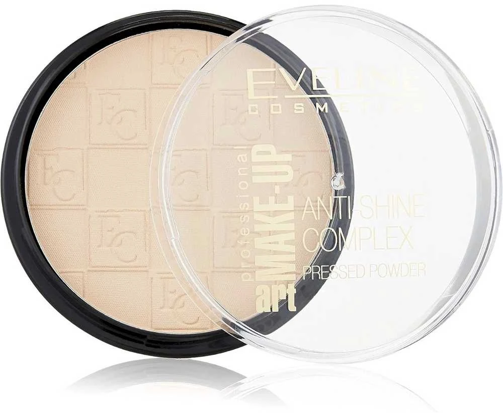 „Eveline Cosmetics“ makiažo pagrindas „Eveline Make-Up Art Anti-Shine Complex“ presuota pudra, 33 auksinis smėlis, 14 g