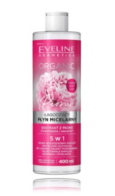 Eveline Cosmetics Organic Peony Micellar Vanduo 5in1 raminamasis micelinis vanduo jautriai odai, 400 ml