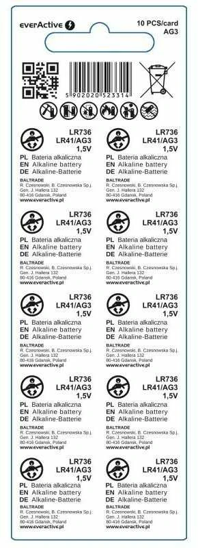 EverActive LR736 elementų pakuotė - galinė pusė