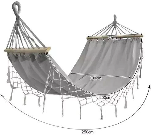 Extralink Juodasis miškas | Hamakas | pilka su kutais 1 asmeniui 200x100cm su rėmu