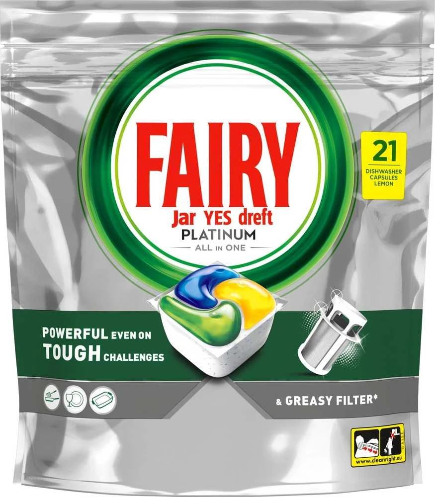 Indaplovių tabletės Fairy Platinum All In One Lemon, 126 vnt.