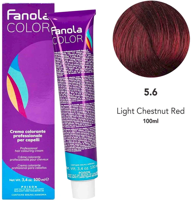 Fanola Crema Colore ilgalaikiai plaukų dažai 5.6 Šviesiai kaštoninė Raudona, 100 ml