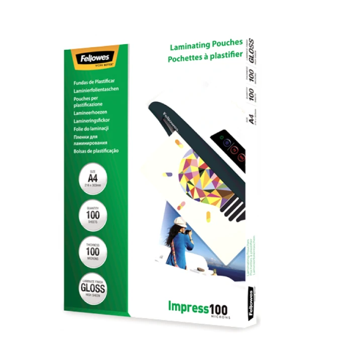 FELLOWES LAMINATING POUCH 100MIC A4 100PK