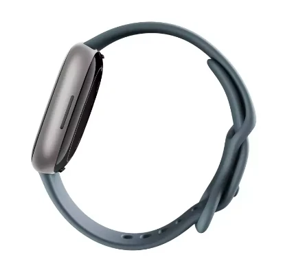Išmanusis laikrodis Fitbit Versa 4, Platinos spalvos korpusas su melsvos spalvos silikoniniu dirželiu