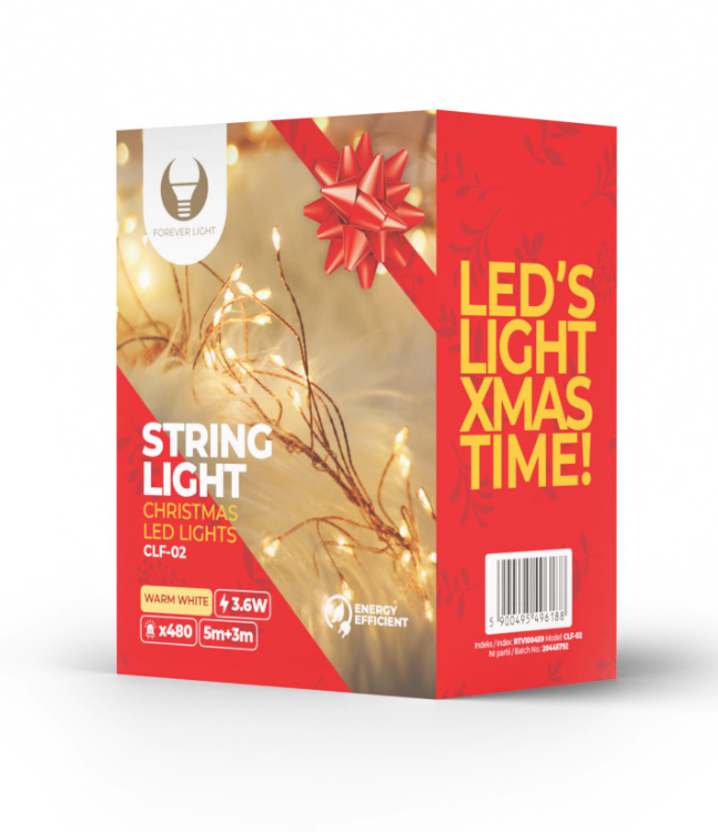 TelForceone String Light COPPER TWIG CLF-02 480LED šiltai balta 3m + 5m laidas Forever Light