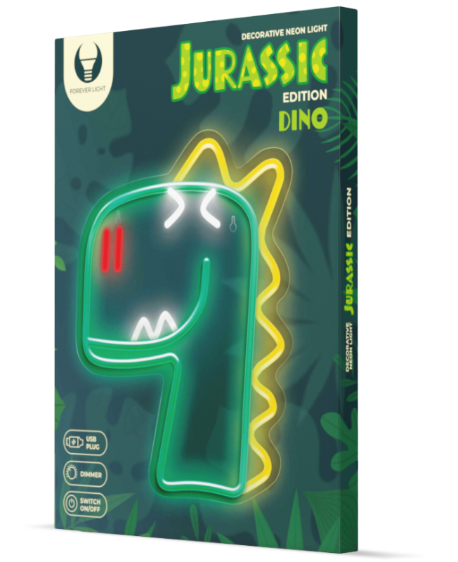 TelForceone Neoninis LED JURASSIC DINO žalias FLNJ02"Forever" šviesiai