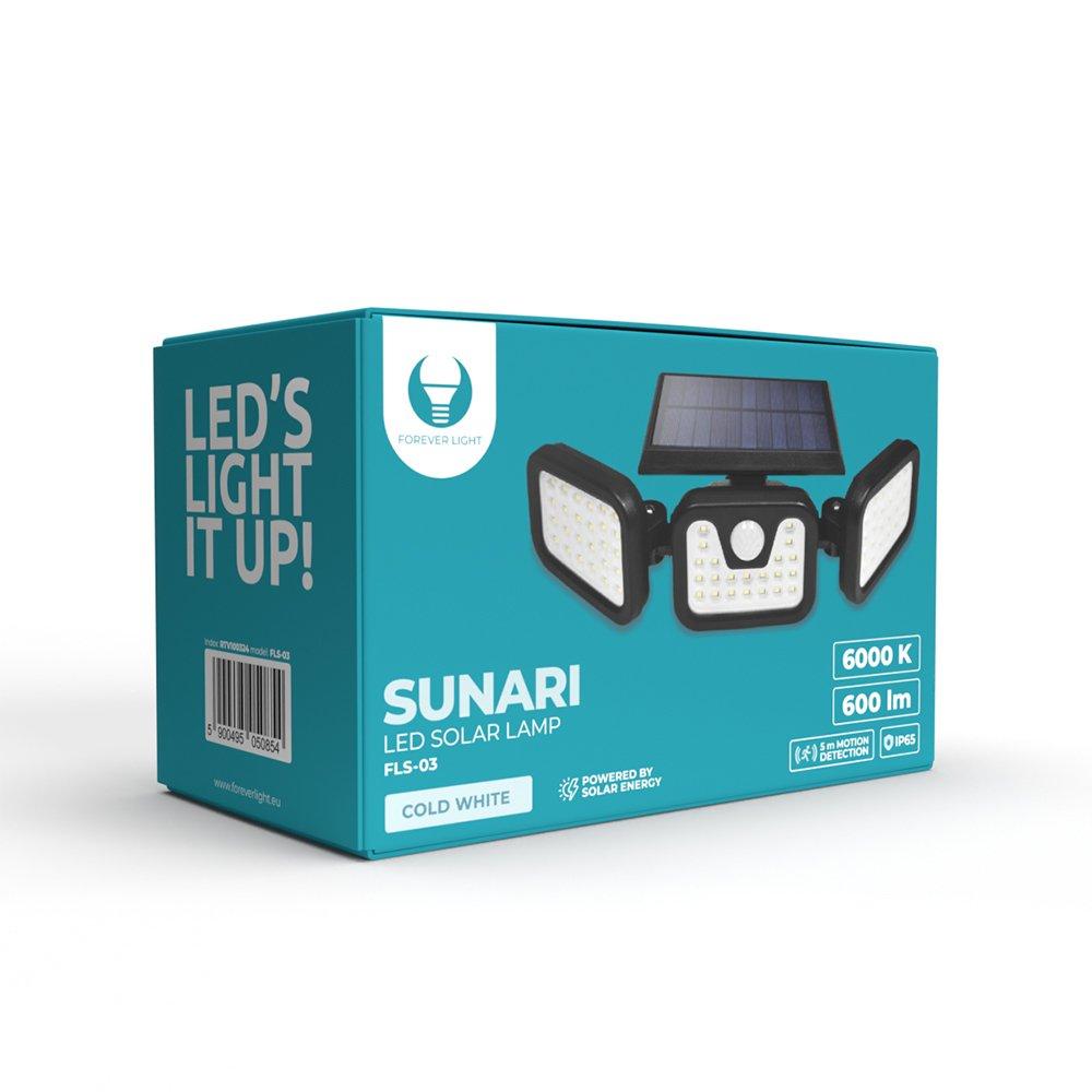 TelForceone SUNARI saulės lempa LED FLS-03 74*SMD PIR 8W 600lm 6000K 2400mAh Li-Ion"Forever" šviesiai