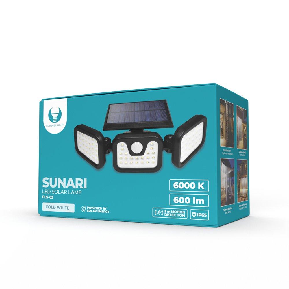 TelForceone SUNARI saulės lempa LED FLS-03 74*SMD PIR 8W 600lm 6000K 2400mAh Li-Ion"Forever" šviesiai