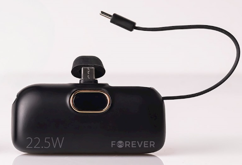 Telforceone Forever mini power bank MTB-100 22.5W 5000 mAh USB C juodos spalvos