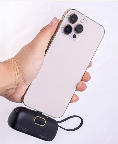 Telforceone Forever mini power bank MTB-100 22.5W 5000 mAh USB C juodos spalvos