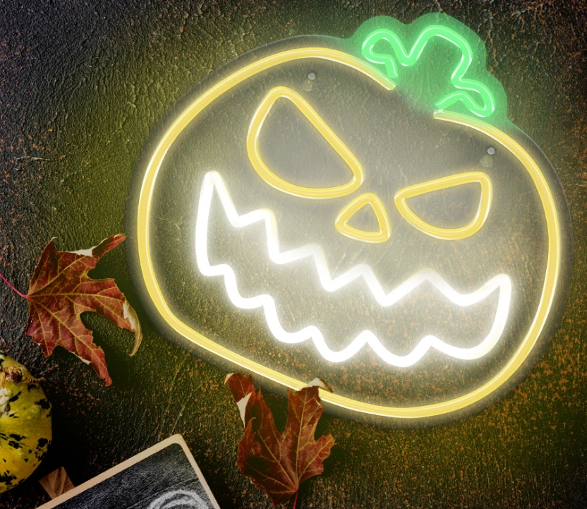 TelForceone Neoninis PLEXI LED ANGRY PUMPKIN geltonas baltas FPNE14"Forever" šviesiai