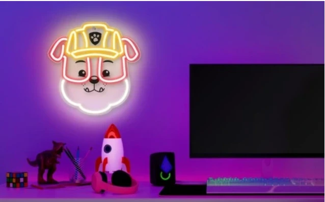 Pakabinamas šviestuvas Psi Patrol Pakabinamas neoninis LED "Paw Patrol" ant stiklo - Rubble OW-130446
