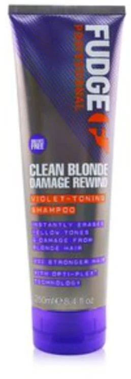 "Fudge Clean Skirtas šviesiems plaukams Damage Rewind" violetinės spalvos tonizuojantis šampūnas 250 ml