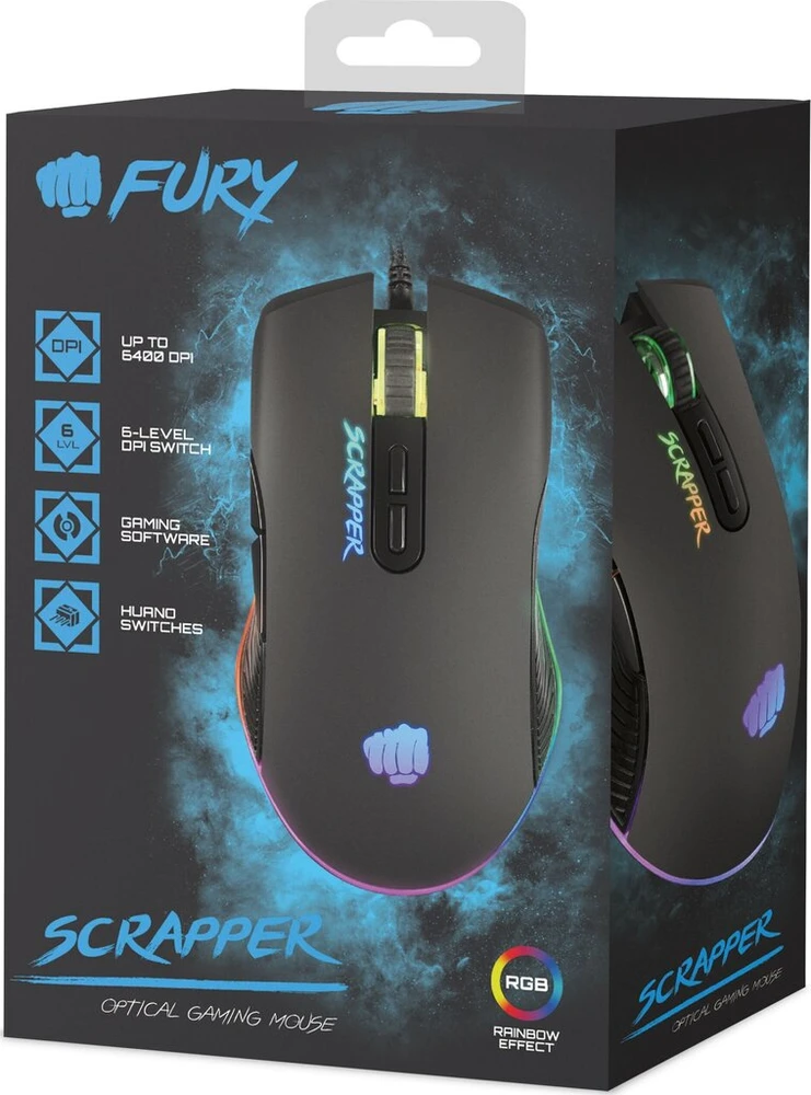 Fury | Pelė žaidimams | Fury Scrapper | Pelė žaidimams | su laidu | Optinė | Juodas | Yes