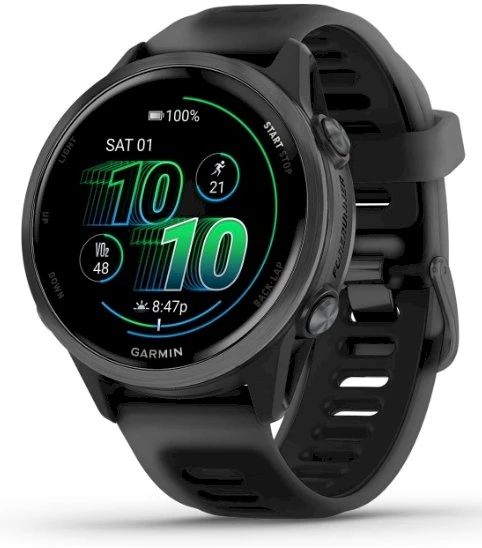 Išmanusis laikrodis Garmin Forerunner® 570 - 42mm Pilkai melsvos spalvos aliuminis su permatomu juodu / juodu dirželiu