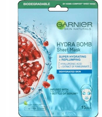Garnier Hydra Bomb balansuojanti audinio kaukė su žaliosios arbatos ekstraktu ir hialurono rūgštimi 28g