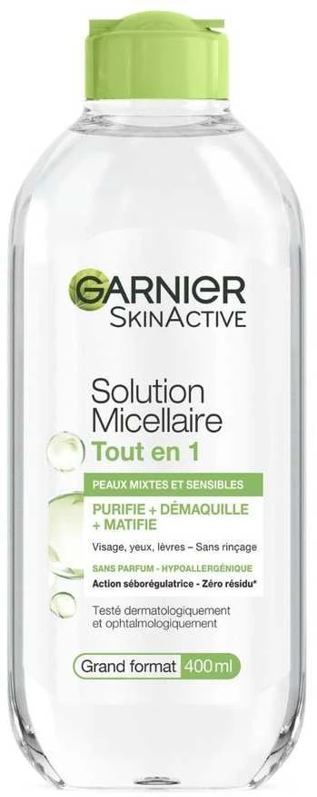 Garnier „SkinActive All-in-1“ micelinis tirpalas mišriai ir jautriai odai, micelinis vanduo, 400 ml