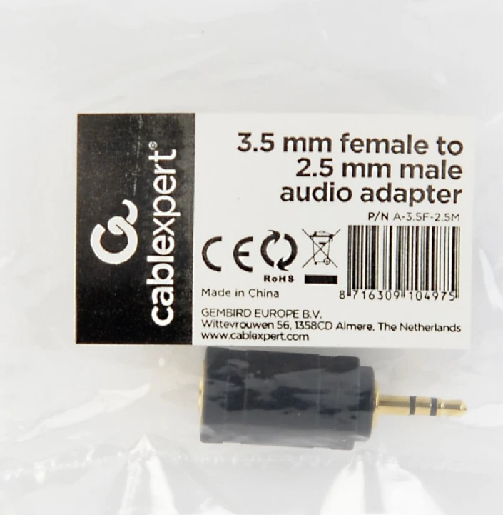 Gembird 2,5 mm į 3,5 mm adapteris pakuotėje