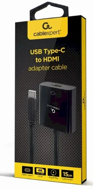 GEMBIRD USB Type-C į HDMI adapterio laidas 4K30Hz 15cm juodas