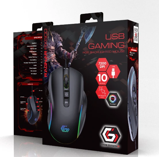 GEMBIRD USB žaidimų RGB apšvietimas pelė RAGNAR RX500 10 mygtukų 7200DPI