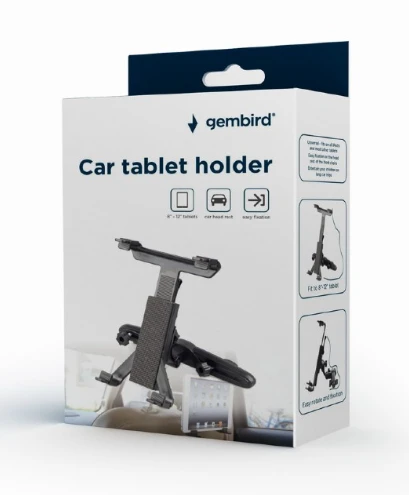 Gembird TA-CHHR-02 automobilinis planšetinio kompiuterio laikiklis, juodas, ABS, tinka daugumai 8, 9,7 colio (iPad), 10,1 colio ir 12 colių planšetinių kompiuterių.
