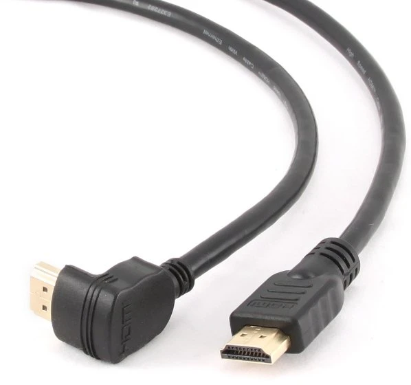 Gembird Cablexpert | HDMI didelės spartos 90 laipsnių kištukas į tiesų kištuką, 19 kontaktų, auksiniu dangteliu dengtos jungtys | HDMI 19 kontaktų kištukas | HDMI 90 laipsnių kištukas | 1,8 m