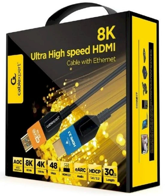 Kabeliai itin didelės spartos HDMI aktyvus optinis (AOC) per Ethernet 30m juodas Gembird