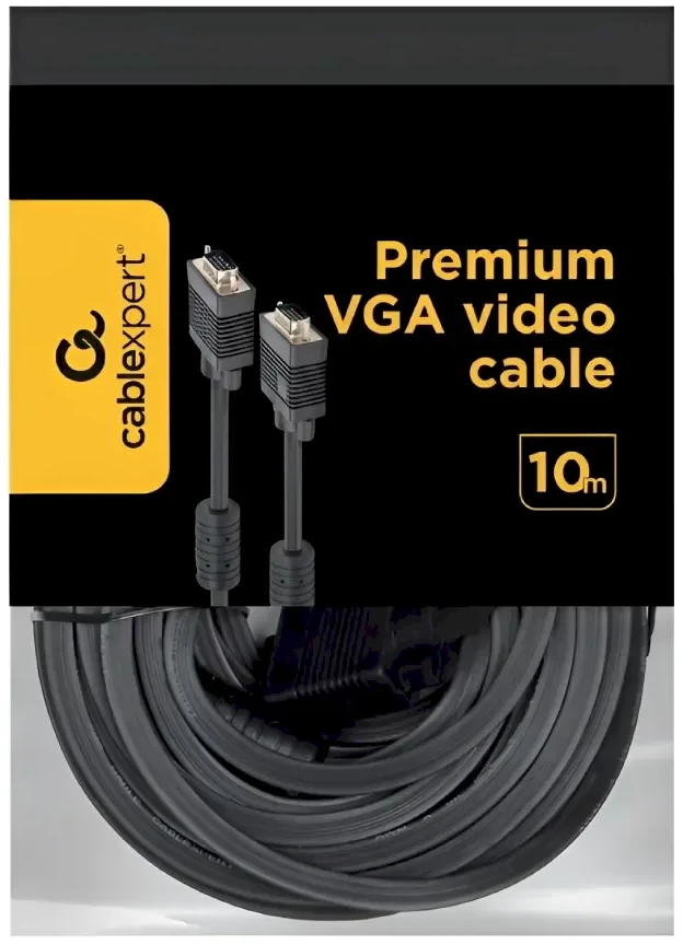„Gembird CC-PPVGA-10M-B Premium VGA HD15M/HD15M“ dvigubai ekranuotas su 2 ferito šerdimis, 10M | Cablexpert