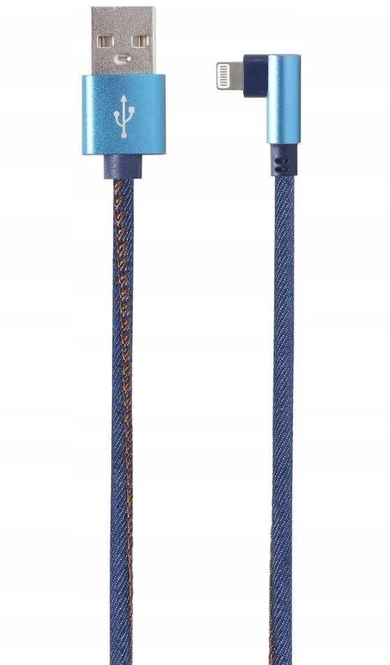 GEMBIRD Premium džinsiniai džinsai Type-C USB 8 kontaktų laidas su metalinėmis jungtimis 1m mėlynas kampuotas