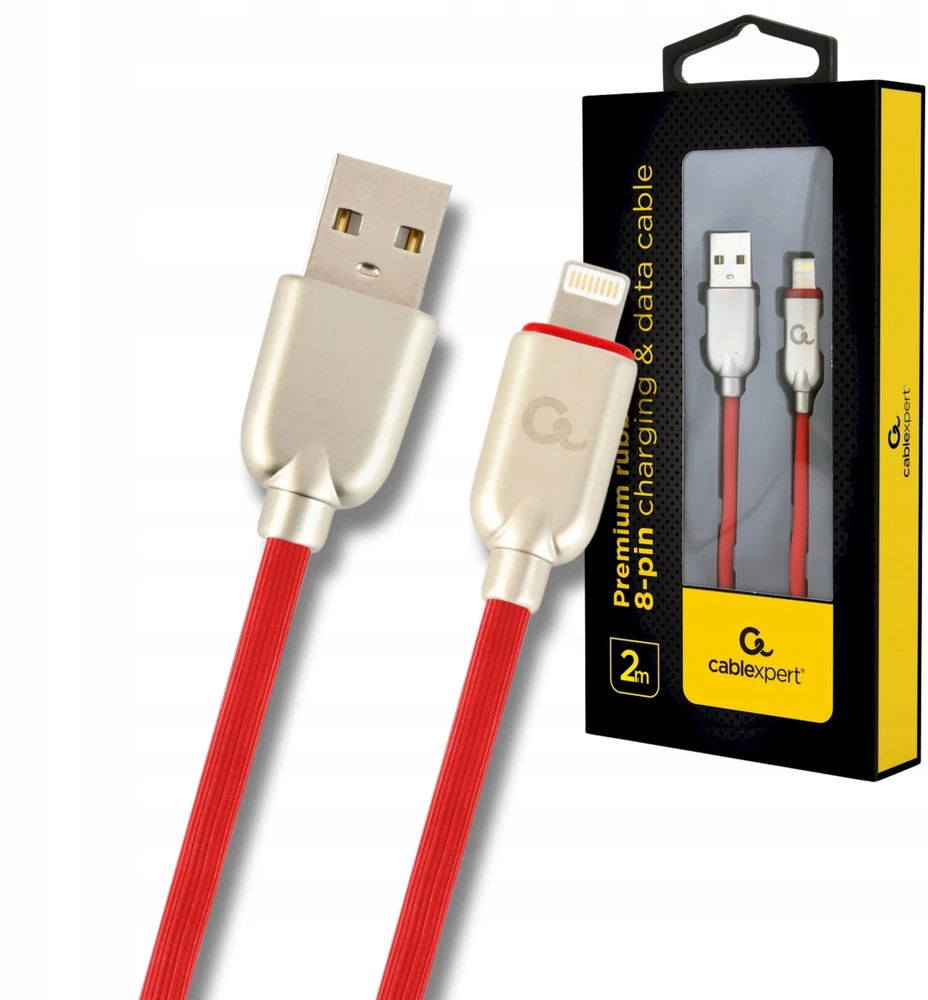 GEMBIRD CC-USB2R-AMLM-2M-R Gembird Premium guminis 8 kontaktų įkrovimo ir duomenų kabelis, 2m, raudonas