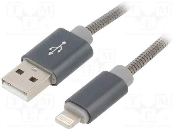 GEMBIRD CC-USB2S-AMLM-2M-BG Gembird Premium spiralinis metalinis 8 kontaktų įkrovimo ir duomenų kabelis, 2m, metalinis-pilkas