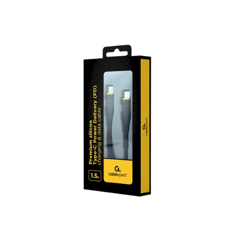Gembird Cablexpert | Aukščiausios kokybės silicio C tipo maitinimo (PD) įkrovimo ir duomenų kabelis, 1,5 m | CC-USB2S-CMCM-1.5M-BK