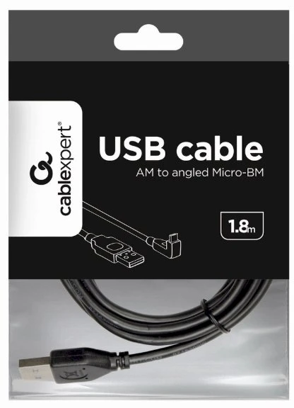 Gembird Cablexpert USB A - MicroUSB B, 1,8 m kampinis mikro-USB laidas, USB A, Micro-USB B, 1,8 m, Juodas
