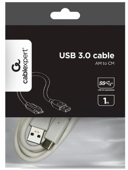 GEMBIRD CCP-USB3-AMCM-1M-W USB 3.0 kabelis į USB C tipo AM/CM 1m baltas