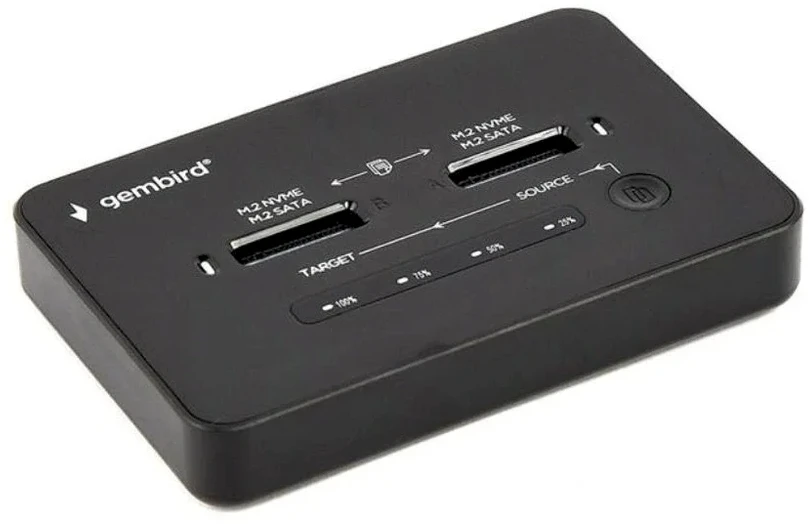 „Gembird DD2-U3M2“ darbalaukio dviejų diskų USB Type-C M.2 NVME (ir SATA) SSD prijungimo stotelė, juoda