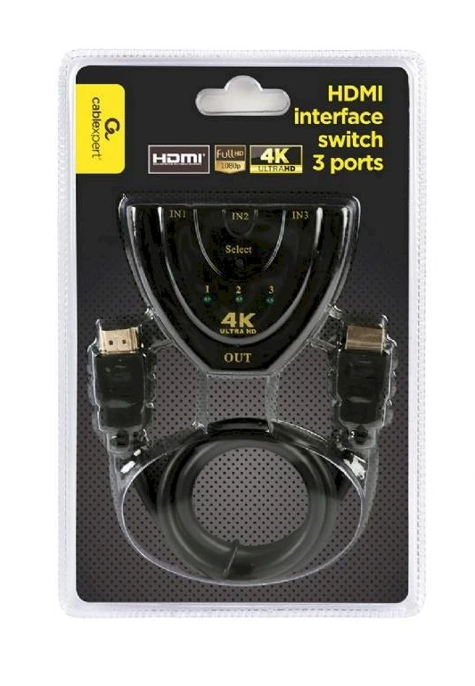 GEMBIRD DSW-HDMI-35 Gembird HDMI sąsajos jungiklis, 3 jungtys, įmontuotas kabelis